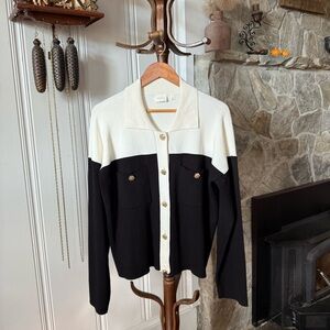 Cyrus Classic Knit Black and White Cardigan Sweater